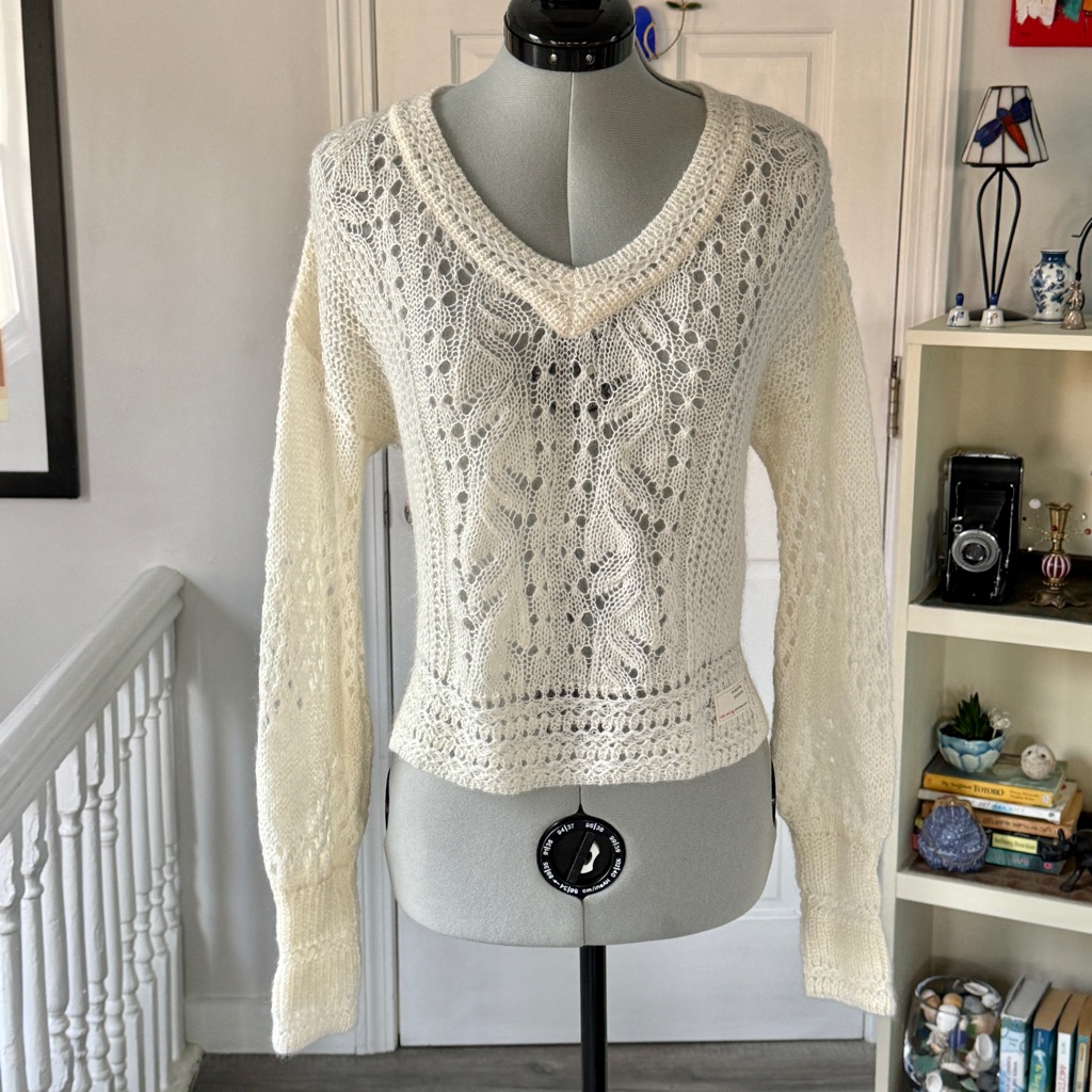 Anthropologie Odd Molly 472 Open Knit Mohair Wool Blend V-Neck Sweater (Size S)